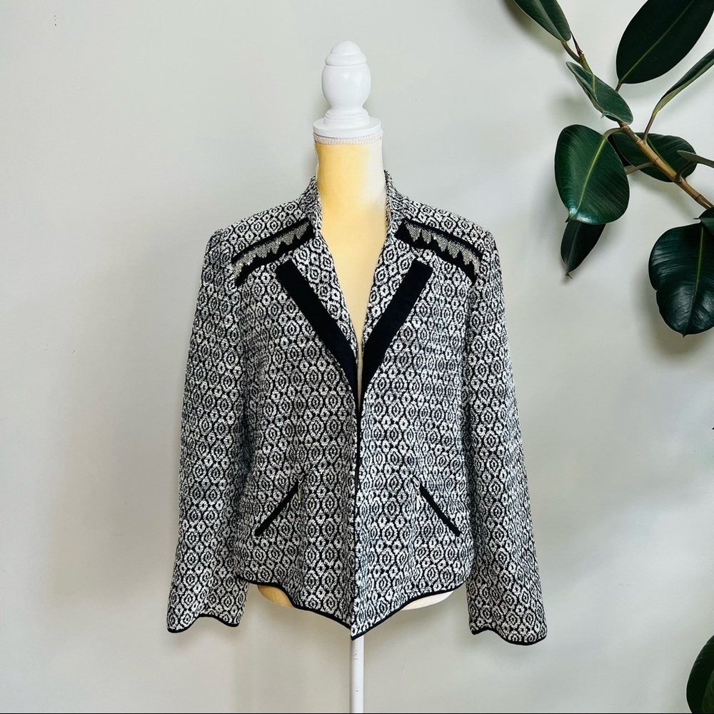 Chico’s geometric print chain detail open front blazer - Picture 1 of 6